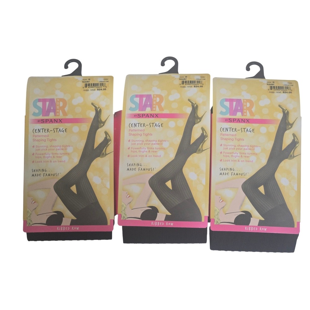 3 Pack Star Power by Spanx Center-Stage‎ Ribbed Row Shaping Tights Black Size D